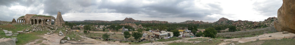 Hampi Panorama. Ruins, landscape, temple.